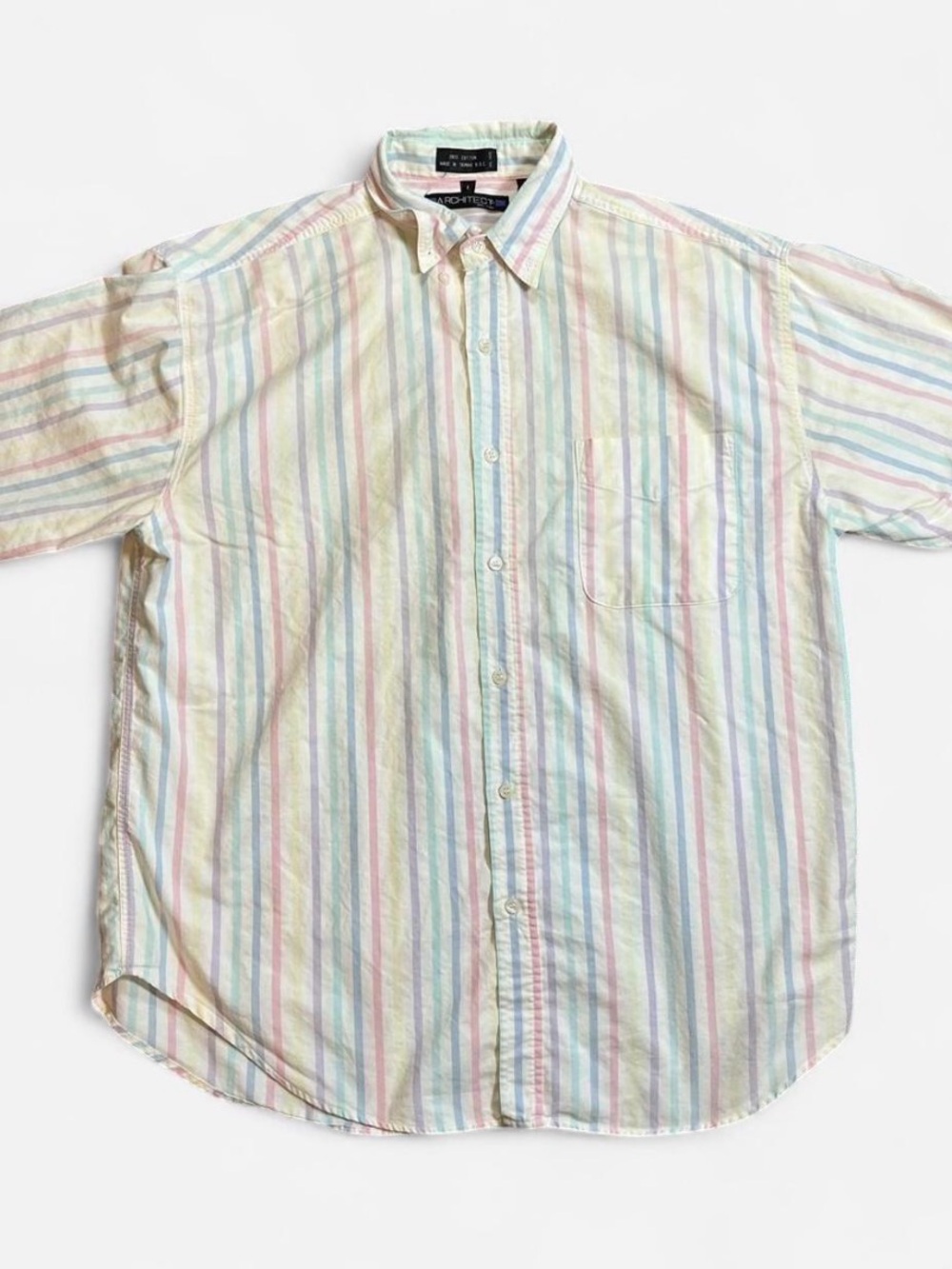 Vintage Multicolor Pastel Stripe Button-Down Shirt